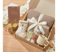 Cesta de regalo para mujer, paquete de cuidado de cumpleaños con taza de cerámica, cuchara dorada, manta de punto. Perfecto para recuperarte pronto, pensando en ti, regalos de Navidad para ella, mamá
