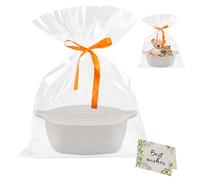 Cesta de regalo vacía, cesta de regalo vacía con bolsas de regalo, tarjeta de felicitación y cintas, cesta trenzada con asa para cumpleaños, baby showers (blanco)