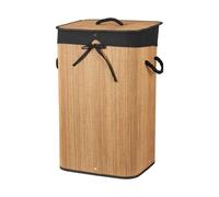 Cesta de ropa Plegable de bambú con forro de lino en color Natural y detalles Negros 40x30x60cm