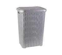 Cesta de Ropa pongotodo con Tapa 60 litros cesto Mimbre Rattan (Plata)
