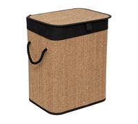 Cesta de ropa rectangular 60 l bambú y tejido negro