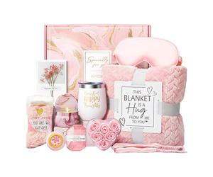 Cesta de Simpatía para Mujeres - Kit Spa de Cuidado Personal para Mujeres - Estuche de bienestar de lujo con manta de franela para el día de la madre postnatal estudiante y regalo de novia