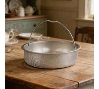 Cesta de vapor de alimentos de acero inoxidable 304 con borde reforzado y mango para cocinar al vapor a largo plazo sin deformación o flexión (L)