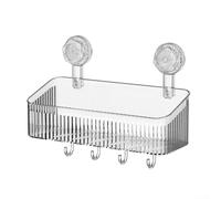 Cesta de ventosa con ganchos ajustables, perfecta para guardar artículos esenciales en baños o cocinas, diseño fácil de usar (transparente)