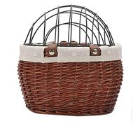 Cesta Delantera para Bicicleta Cesta para Mascotas Cesta de Manillar Cesta de Transporte Ratán Tejido a Mano Y Cubierta Metálica Adecuada para Rutas C, marrón