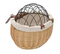 Cesta Delantera para Bicicleta Cesta para Mascotas Cesta de Manillar Cesta de Transporte Ratán Tejido a Mano Y Cubierta Metálica Adecuada para Rutas C, Madera