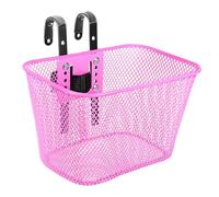 Cesta Delantera para Bicicleta de Niña Rosa con Malla Metálica Cuadrada, Incluye Correa Ajustable para Manillar, Cesta de Ciclismo para Paseo y Transporte en Bici