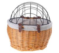 Cesta delantera para bicicleta de ratán con tapa para bicicleta, cesta de almacenamiento para manillar con el ajustable, cesta tejida de mimbre para bicicleta