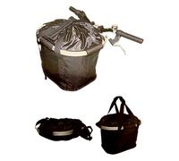 Cesta delantera plegable de tela con clips y asa negra (para manillar de diámet