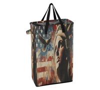 Cesta estrecha para la ropa sucia con asas, cesta de ropa de pie para niños y niñas, para dormitorio, bandera del Día de los Presidentes de Estados Unidos y Lady Liberty