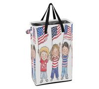 Cesta estrecha para la ropa sucia con mango resistente, cesta delgada plegable para ropa sucia para adolescentes, para dormitorio, niños, ondeando banderas pequeñas