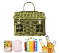 Cesta Forma De Casita - PP Imitación Mimbre 24x14x16cm | Cesto De Picnic Con Tapa Infantil | Playa Pascua Recolección Frutas Verduras Huevos Familia Parejas Decoración Campo Rústica