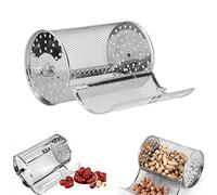 Cesta giratoria para asador, 12x12x18cm, cesta para barbacoa de acero inoxidable, alas, tostador de café con puerta extraíble para horno eléctrico de cocina