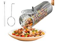 Cesta giratoria para parrilla, jaula para barbacoa de acero inoxidable con mango extraíble | Jaula giratoria para la parrilla - Para hombres, papá, padre, cumpleaños, cocina, camping, Navidad,
