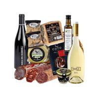 Cesta Gourmet Empresas incluye Caña Lomo Ibérico Salchichón y Chorizo Ibérico Bellota 100% Loncheado Jamón Ibérico Quesos Curados Vinos Tinto y Blanco Aceite O.V.E. Crema de Queso CORAZON EXTREMEÑO