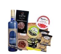 Cesta Gourmet Empresas Queso Curado de Cabra Salchichón Ibérico 100% Bellota Lomo Ibérico Loncheado Crema Jamón Curado Crema de Queso Picos Artesanos Vino Blanco Árabe Regalo Premium CORAZON EXTREMEÑO