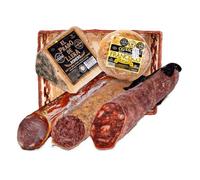 Cesta Gourmet Mérida Regalo Empresas - Chorizo, Salchichón y Lomo Ibérico de Bellota • Queso de Cabra Francisco Sudao • Queso Oveja Curado El Prado de Llera • Presentación Premium - CORAZON EXTREMEÑO