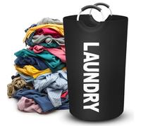 Cesta grande de 90 L, bolsa de lavandería plegable, cesta de ropa alta independiente, contenedor de lavado plegable (negro)