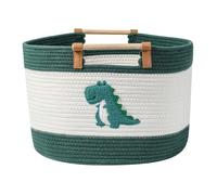 Cesta grande para mantas de 35L, cesta de cuerda de algodón con asas de madera, cestas tejidas para juguetes de peluche de niños, almacenamiento para guardería, cesto de ropa, cesto para bebés