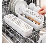 Cesta lavavajillas para Teka DFS 4651CX, pack de 2 | 2 cestas blancas alargadas con tapa a presión y rejilla ventilada para mantener pequeños utensilios seguros durante el lavado