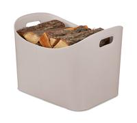 Relaxdays Cesta para Leña Piel Sintética XL, Canasto con Asas para Guardar Troncos, para Madera de Chimenea, Gris Claro