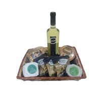 Cesta Lote Pack Aperitivo Empresas Vino Blanco Dulce Eva Queso de Oveja Curado al romero Queso Pastura con Trufa Queso de Oveja Cumbre Queso Torta del Casar Picos de Pan - CORAZON EXTREMEÑO