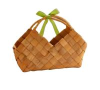 Cesta Mimbre Con Asa Cestas Tejidas Con Asas Y Lazos Florero Decorativo(Brown)