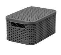 Cesta multiusos Curver tapa gris oscuro Rattan Style M 205849