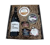 Cesta navidad con vino Habla de la Tierra, cachuela Extremeña, paté de perdiz, paté de ciervo al Pedro Ximénez, mermelada de higos con cacao