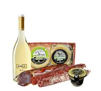 Cesta Navidad Gourmet Empresas - Chorizo y Salchichón Vela Ibérico, Caña de Lomo, Queso de Cabra y Oveja, Vino Blanco Habla de Ti - Regalo Ibérico con Productos de Extremadura - Corazón Extremeño