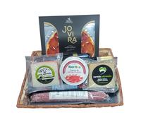 Cesta Navidad Gourmet Empresas - Chorizo y Salchichón Vela Ibérico, Lonchas de Lomo, Queso de Cabra y Oveja, Crema de Jamón Curado y Vino Blanco Árabe - Regalo Ibérico Premium - CORAZON EXTREMEÑO