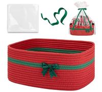 Cesta navideña de 14.0 x 10.0 x 6.0 in, bonita cesta vacía con lazo, con cinta, bolsas transparentes y asas para regalos, color rojo, cestas navideñas, para regalos, cestas vacías, lindas