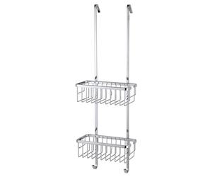 Cesta organizadora de ducha tesa Aluxx, aluminio cromado brillante, ganchos para colgarla de la puerta de la ducha, 750 x 250 x 163 mm