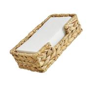 Cesta organizadora de servilletas de jacinto de agua natural tejida a mano, fácil de usar, para cocina, baño, sala de estar, bandeja de mimbre multiusos
