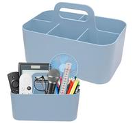 Cesta Organizadora Multiusos de Plástico con Asa, 5 Compartimentos, Cesta Apilable Portátil para Manualidades y Limpieza, Cesta de Escritorio para Material de Arte y Maquillaje (Azul)