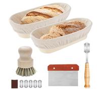 Cesta Pan, 2 Piezas Cestas De FermentacióN 25 Cm Cestas De FermentacióN Ovalada Cesta De FermentacióN Para Pan Con Cepillo Raspador De Masa PañO De Lino Accesorios Para Hornear Pans