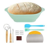 Cesta Pan de Silicona - Kit 7 Piezas para Panadería (Resistente al Calor, Plegable) con Cesta Fermentación Pan Ovalada, Espátula, Pincel - Accesorios Horno & Airfryer (Verde)