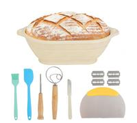 Cesta Pan de Silicona - Kit 7 Piezas para Panadería (Resistente al Calor, Plegable) con Cesta Fermentación Pan Ovalada, Espátula, Pincel - Accesorios Horno & Airfryer (Beige)