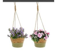 Cesta para | 2 piezas trenzada de ratán resistente a las inclemencias del tiempo, soporte Boho para macetas, para decoración de casa, interior, exterior, jardín, patio, terraza, balcón