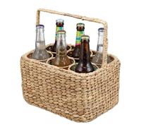Cesta para 6 Botellas Relaxdays, Junco acuático Trenzado, 34 x 32 x 22 cm, con asa, Natural