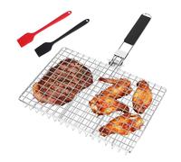 Cesta para Asar Pescado,Canasta de asado de Pescado con 2 Cepillos,Parrilla de Barbacoa de Acero Inoxidable,Plegable,portátil,apto para camping y barbacoa,pescado,verduras,camarones