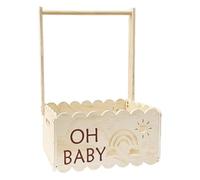 Cesta para baby shower, cestas para cestas, diseño rústico, construcción resistente, asa de transporte de madera ligera, cesta de regalo para bautismo de bebé, duchas, embarazo, amigos, 20 x 13.4 x 9