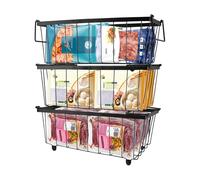 Cesta para Congelador, 3 Organizadores Arcon Congelador 37.2 * 18.8 * 14cm Cesta para Congelador Horizontal con Asas Fondo Antideslizante Cestas de Almacenamiento para Frigorífico, Armario (3 Negro)