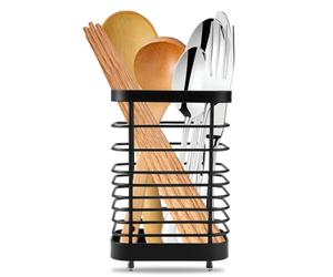 Cesta para Cubiertos de Acero Inoxidable, Negro Escurre Cubiertos Soporte para Utensilios de Cocina Recipiente para Utensilios de Cocina Cubertero para Encimera Cesto para Utensilios de Cocina