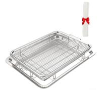 Cesta para freidora de aire de acero inoxidable para horno, sartén de fondo plano de 40 x 30 x 5,5 cm con 30 bandejas para hornear, apta para lavavajillas, antiadherente, versátil para freír, hornear