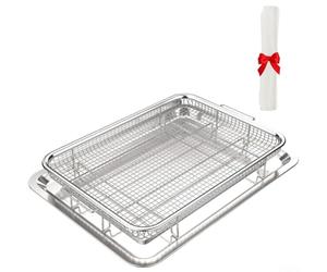 Cesta para freidora de aire de acero inoxidable para horno, sartén de fondo plano de 40 x 30 x 5,5 cm con 30 bandejas para hornear, apta para lavavajillas, antiadherente, versátil para freír, hornear
