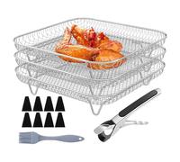 Cesta Para Freidora De Aire,Rejilla para Beicon de Freidora de Aire de 20 cm | Juego de 13 Piezas de Bandejas de Secado Apilables Antiadherentes de Acero Inoxidable para Cocinar Horno