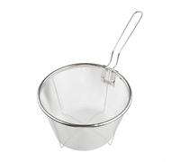 Cesta para freír acero inoxidable, sin tamiz, incluye malla de drenaje, adecuada para cocinar al vapor pollo, verduras y mariscos. Freidora portátil con asa, plateada. (18 cm, acero 304)