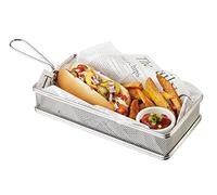 Cesta para freír en miniatura de acero inoxidable, para patatas fritas, aros de cebolla, etc., cesta para aperitivos, nachos, pop-corn 26 x 13 cm, altura: 5 cm, mango: 9,5 cm, acero inoxidable