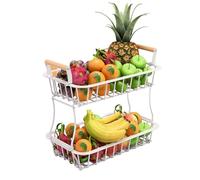 Cesta para Fruta Relaxdays de 2 Pisos, frutero para Cocina, Cesta metálica para Frutas y Verduras, con Asas, Blanca